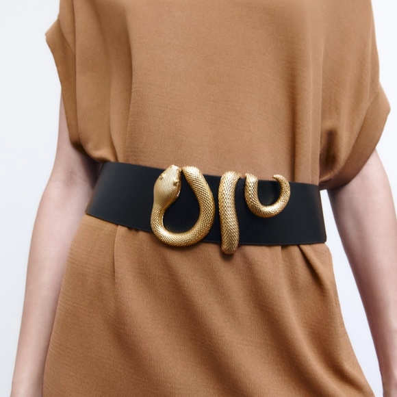 ZARA Size 32 METAL SNAKE BELT NWT Zara Grupo Inditex Black Skinny 3/4 main image 2